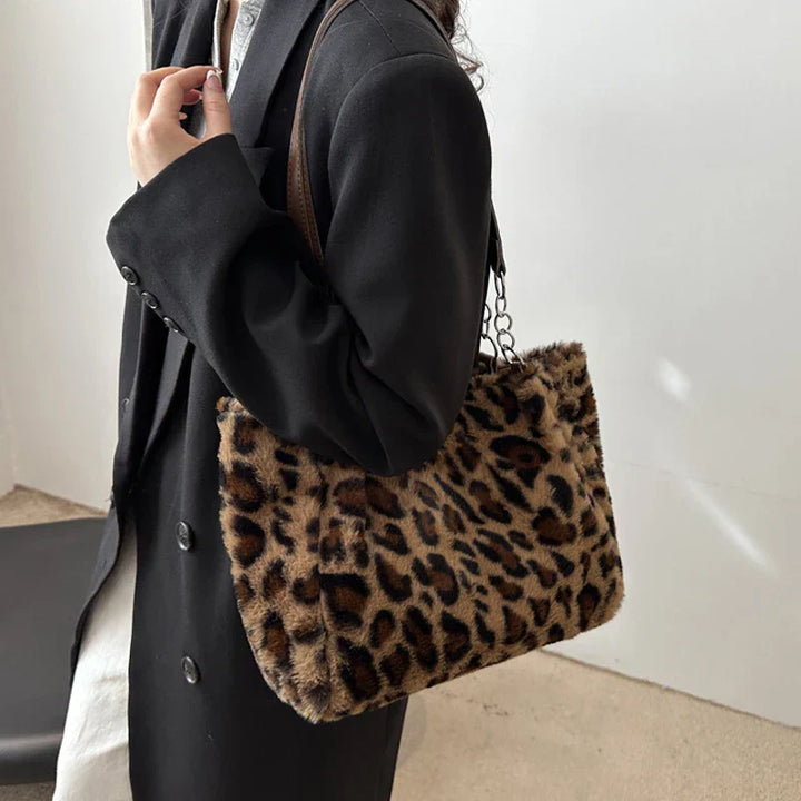 Olive | Faux Fur Tote Bag in Animal Print