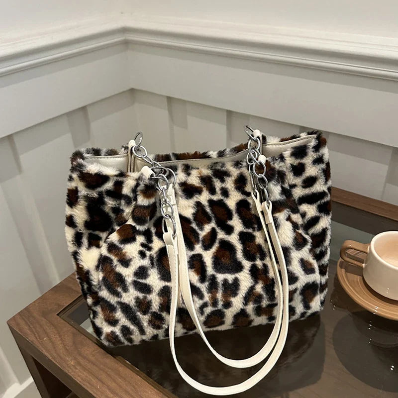 Olive | Faux Fur Tote Bag in Animal Print