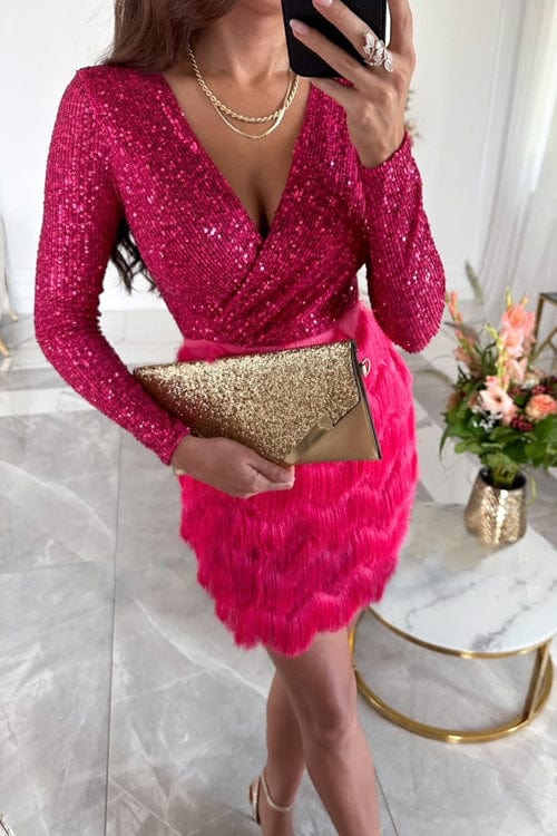 Elegant Sequin Cocktail Dress with Long Sleeves