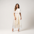 Lace Midi Dress High Neck Short Sleeve